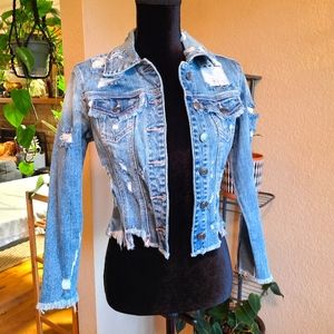 Distressed denim cropped jacket fashion nova small